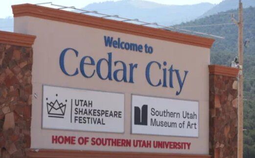 The Welcome to Cedar City sign.