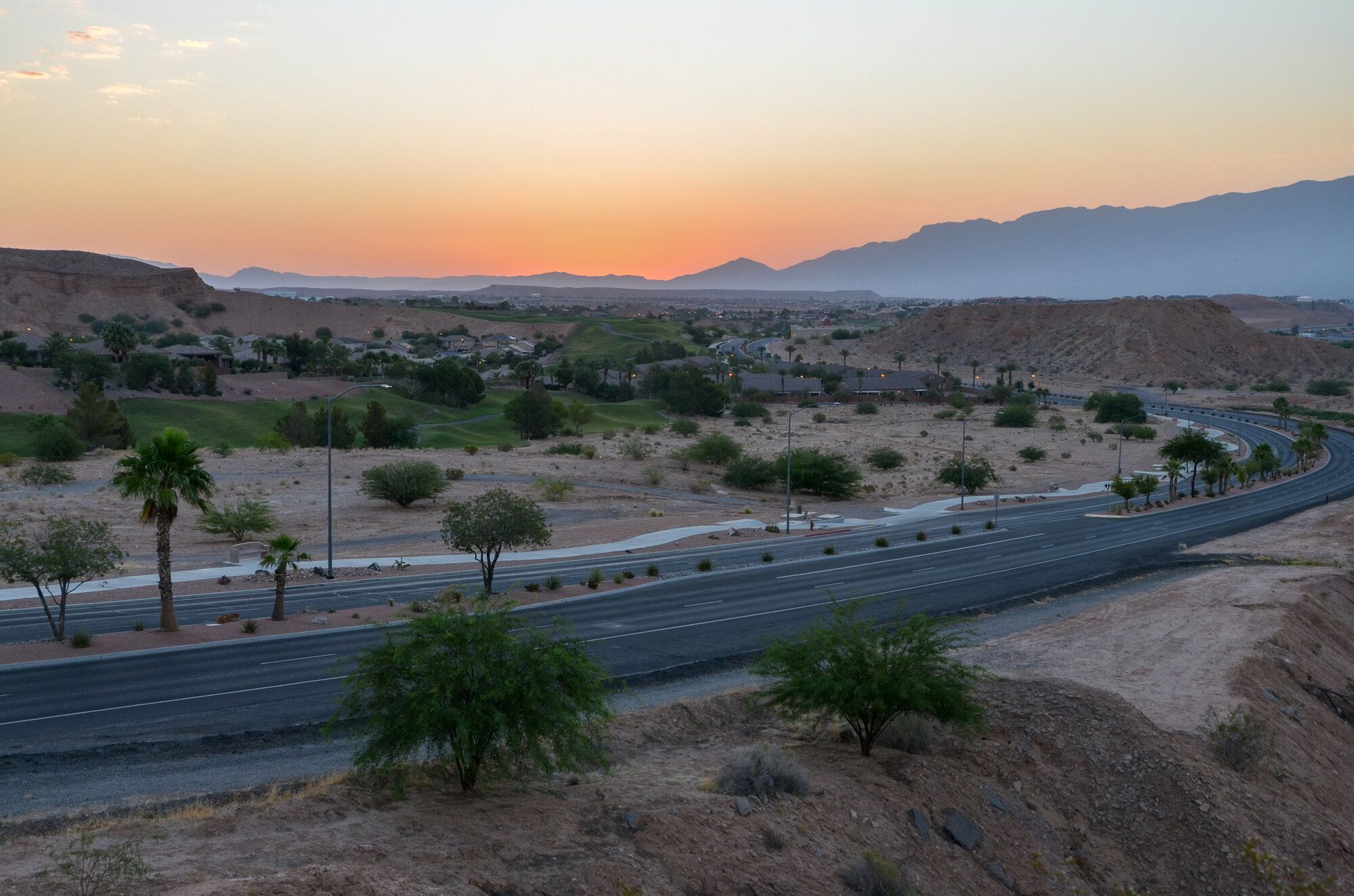 Sunrise over the Virgin Mountains from Mesquite, Nevada.