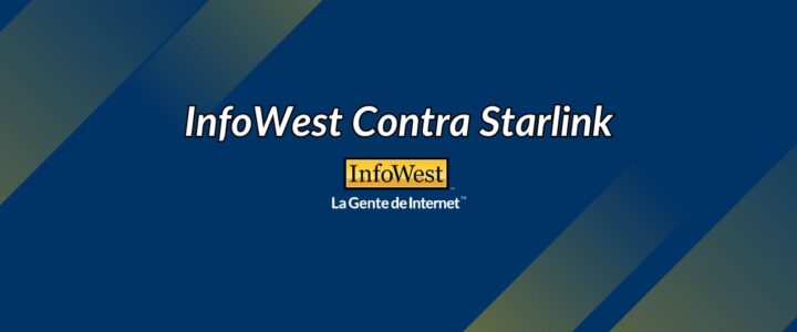 "InfoWest contra Starlink" in the center of blog cover. blue background with infowest logo in middle