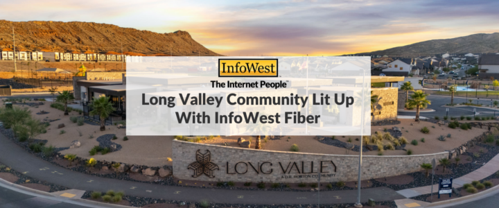 Aerial view of Long Valley community at sunset promoting InfoWest fiber connectivity.